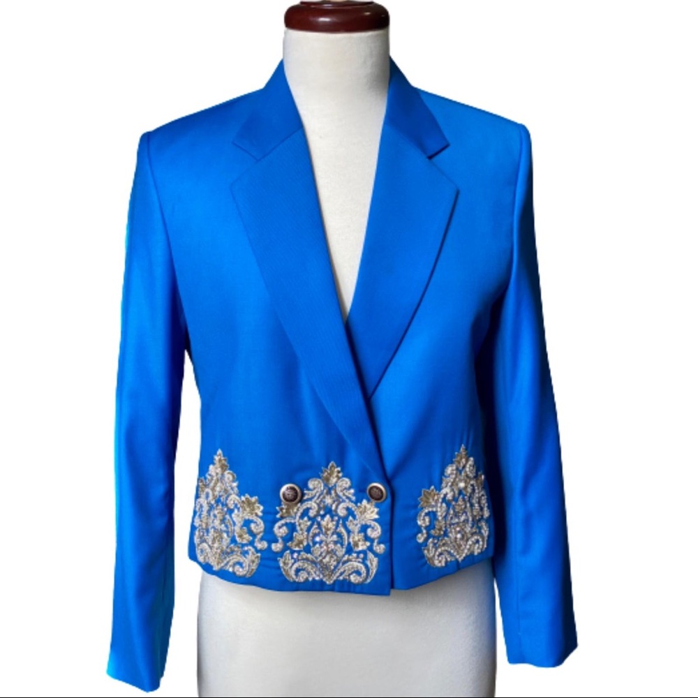 Hand embroidered double press crop jacket